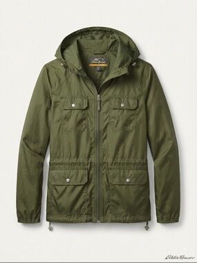 Eddie Bauer Olive Hooded Windbreaker Jacket